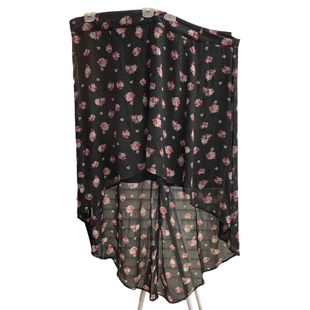 Torrid Black with White Polka Dots & Floral Print High Low Lined Sheer Skirt 26